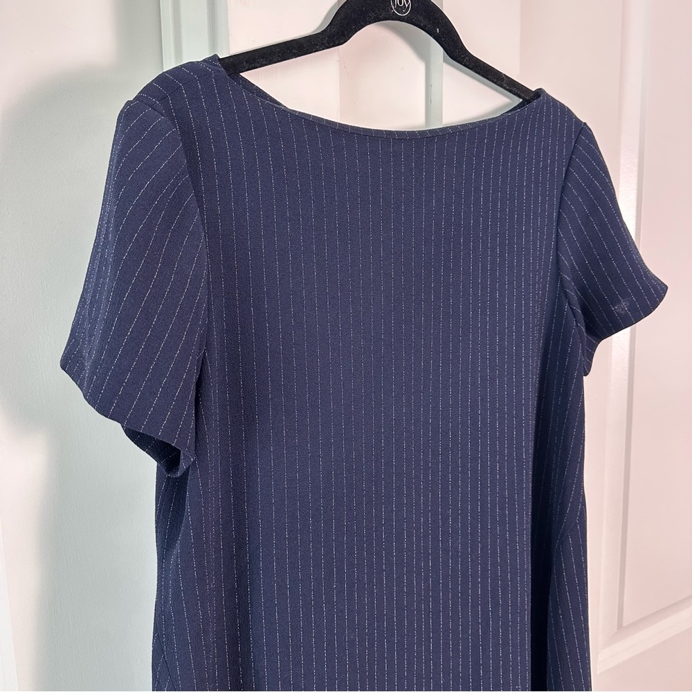MM LaFleur (S) Lucille Navy Blue Pinstripe Dress Short Sleeve Carolyn B Kennedy - Picture 3 of 10